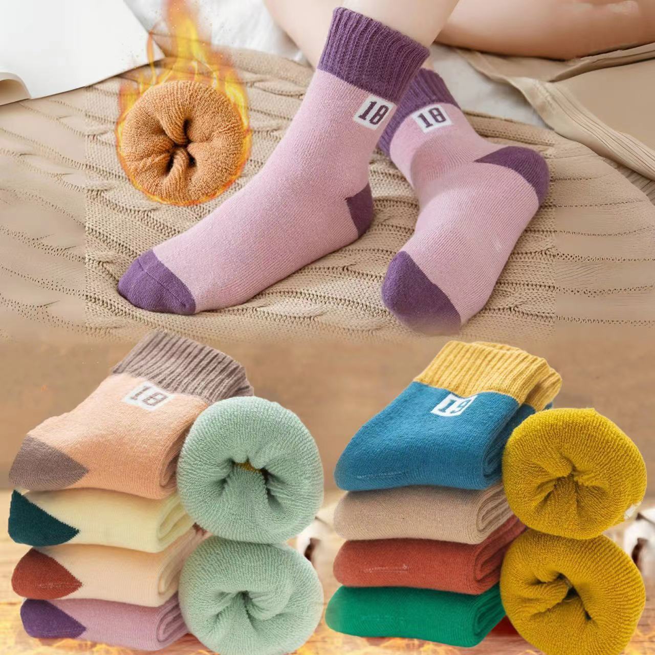 儿童毛圈袜秋冬季加绒加厚宝宝保暖运动中筒袜男童女童袜子毛巾袜