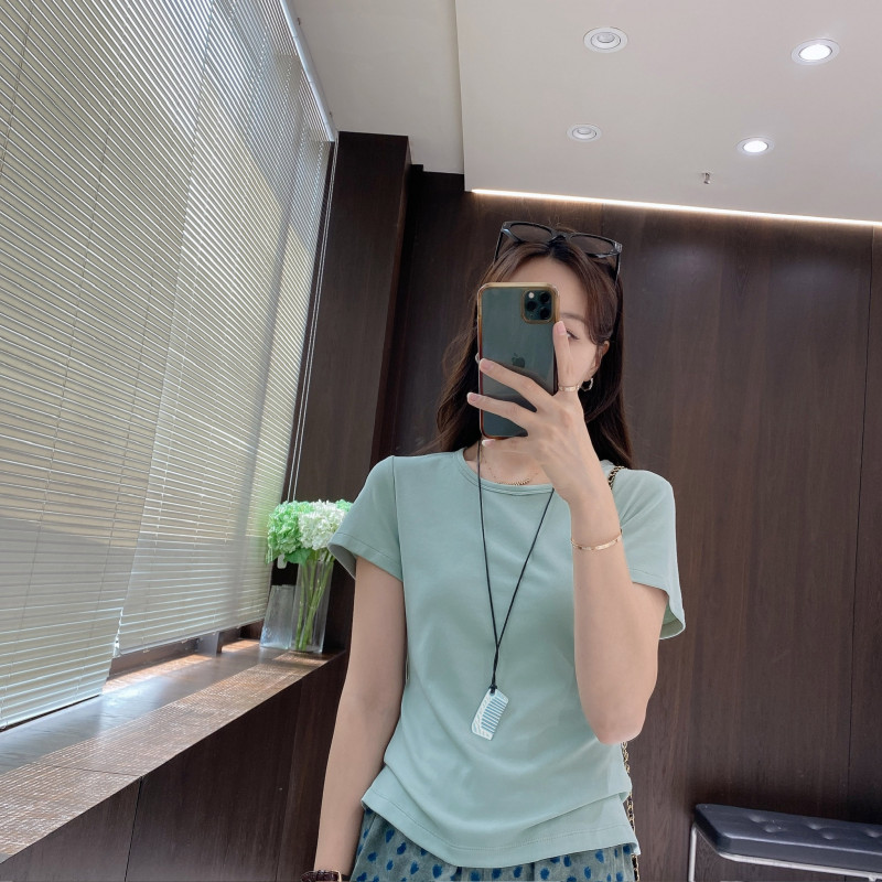 IMFLY金小金自制女装 T恤DYW9301夏季纯色百搭正肩露腰打底T恤