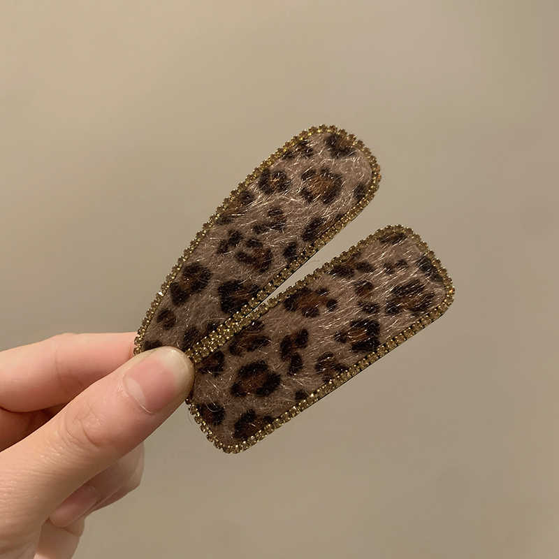 高级感轻奢韩国秋冬豹纹水钻发夹女前额碎发BB夹侧边刘海边夹头饰