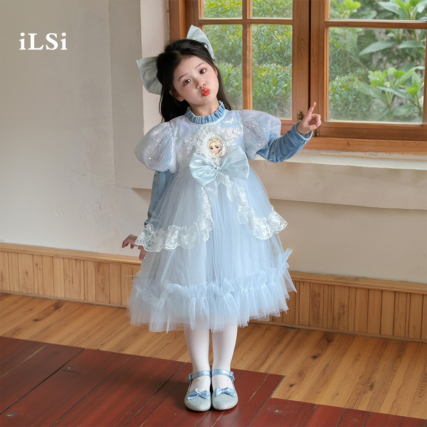女童爱莎公主裙秋季2025新款小女孩冰雪奇缘艾莎连衣裙儿童生日裙
