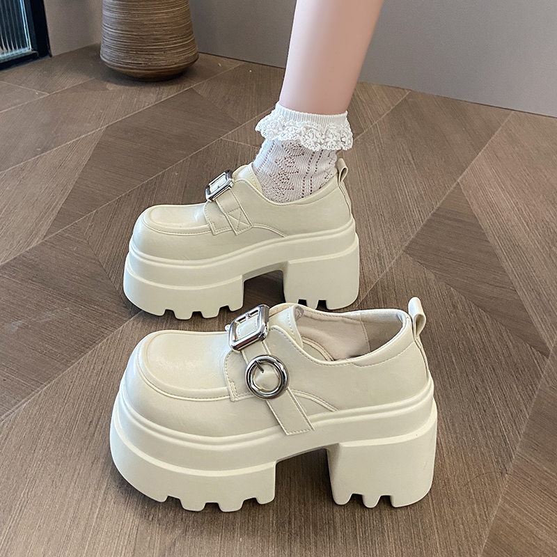 小个子10cm厚底增高松糕粗跟小皮鞋女2025春秋新款显瘦单鞋乐福鞋