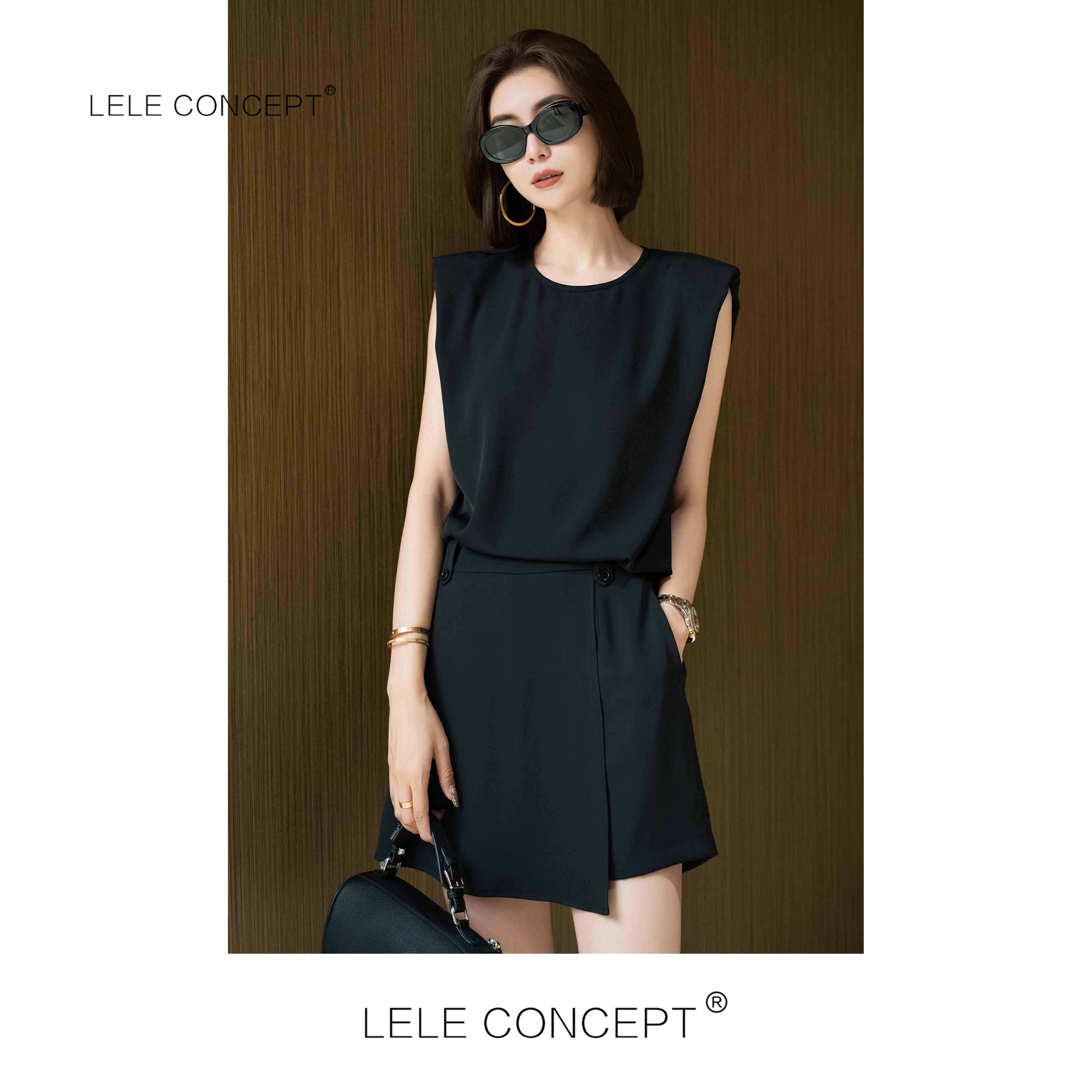 LELE CONCEPT丨「丽」都市极简轻奢款无袖上衣裤裙套装T0153