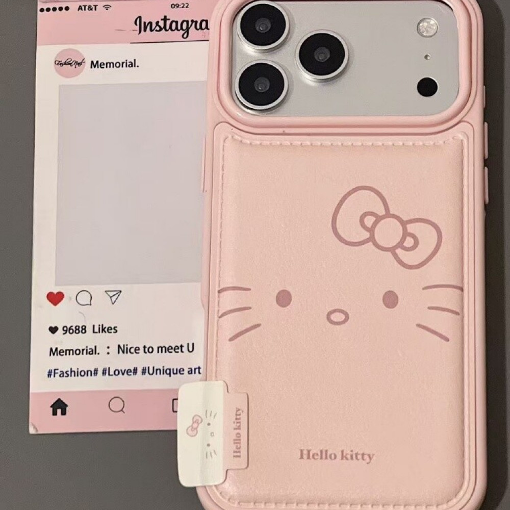 粉色皮质大脸kitty表情适用iphone17promax苹果16手机壳15可爱14