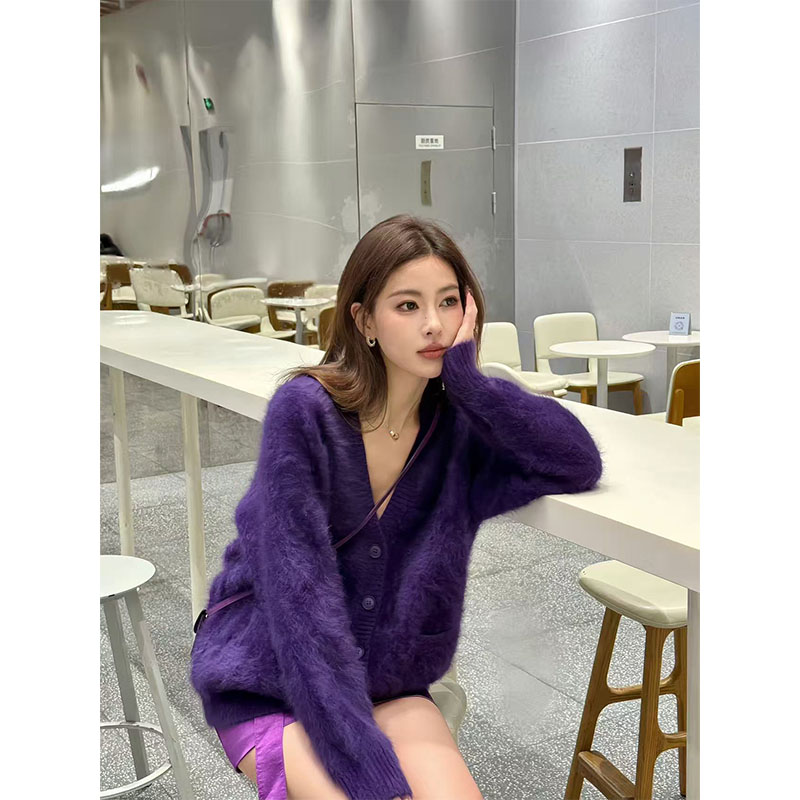 秋冬贵气感穿搭时尚洋气高级感紫色长袖上衣高腰显瘦半身裙套装女