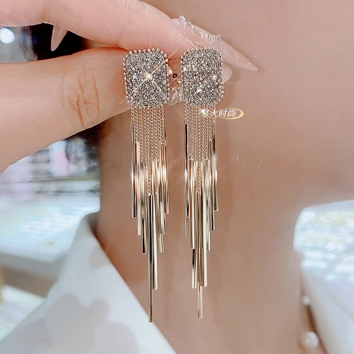 铜合金玻璃耳饰 836-风华绝代S925银针百搭时尚气质耳环奢华精致