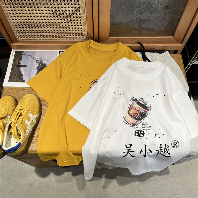 吴小越w1140男童夏款圆领宽松无感数码印花冰感棉t恤短袖中大童