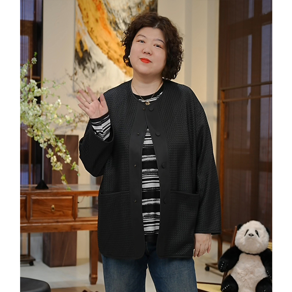 金雀绫【米兰世家】设计师款时尚绵羊皮加宽加大皮衣外套SZAK3PU880