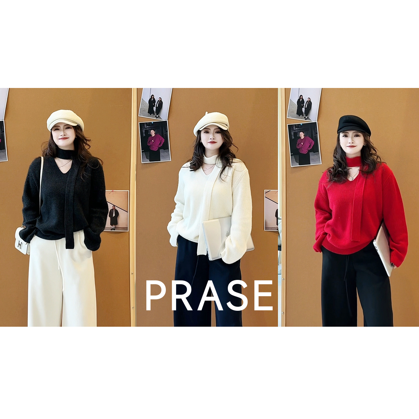 PRASE·杨杨【浪漫诗篇】绵羊毛显瘦套头V领气质针织毛衣PR507B29