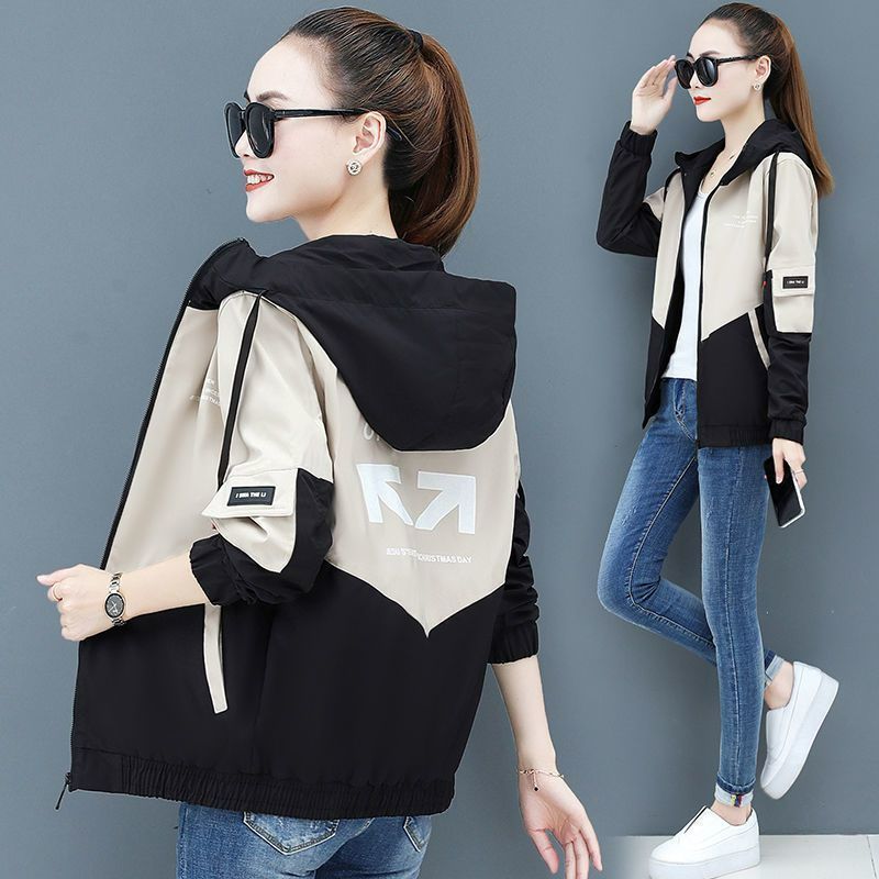 【有里布】女士外套女连帽春秋季韩版棒球服休闲大码风衣薄款夹克