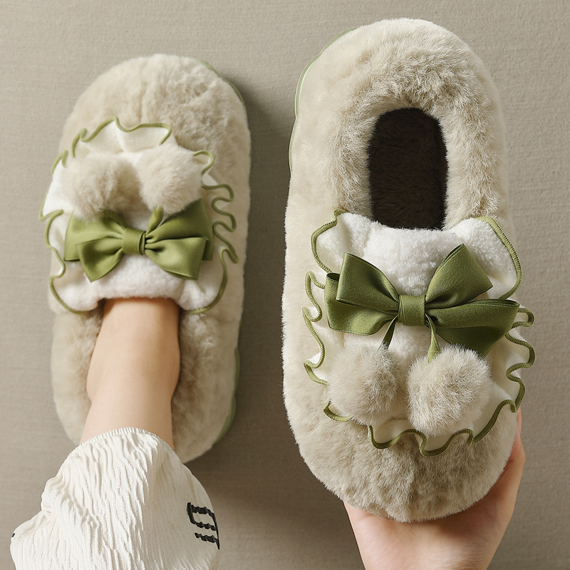 红豆棉拖鞋女士秋冬季包跟2025新款家居防滑厚底毛绒保暖月子棉鞋