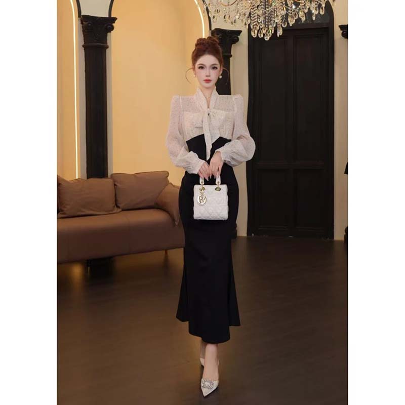 2025秋季新款时尚法式显瘦女装长袖设计感拼接女装连衣裙LJ0094