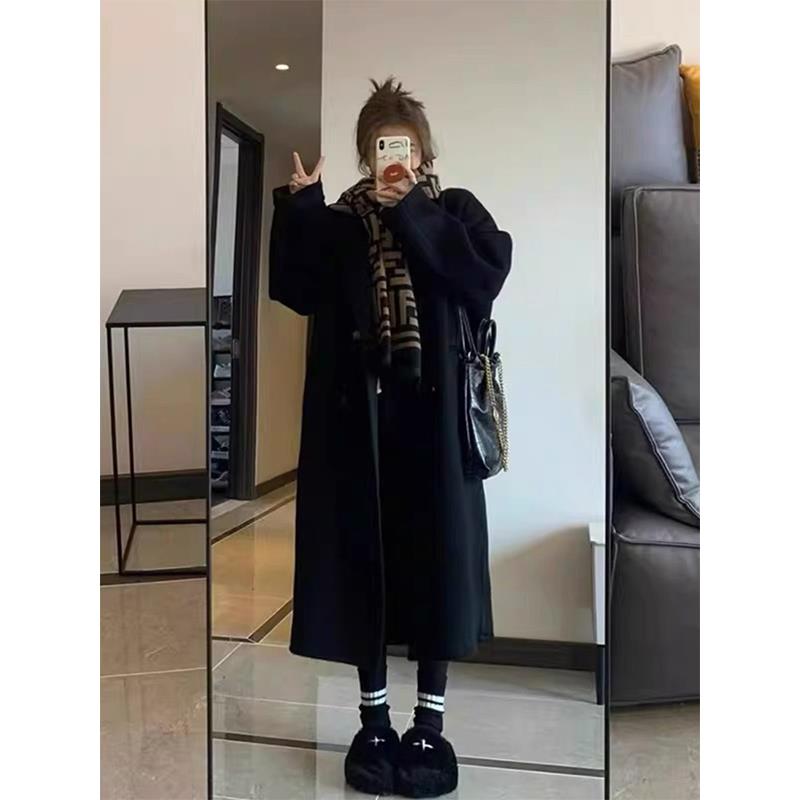 VOCKOO官方黑色显瘦羽绒内里呢子大衣女2025年冬季加厚小个子毛呢