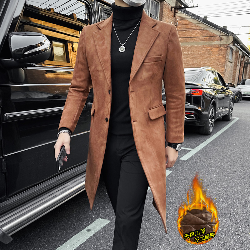 男士中长款加棉加厚毛呢大衣高级感秋冬季英伦修身款帅气风衣外套