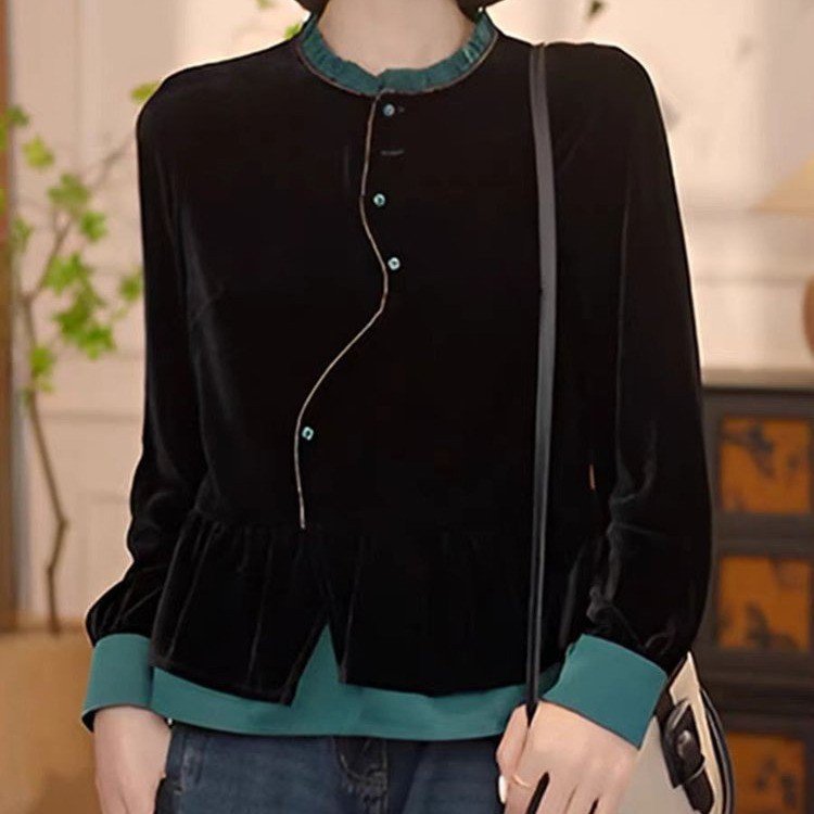 新中式国风衬衫女2025秋季新款时尚洋气减龄撞色长袖上衣