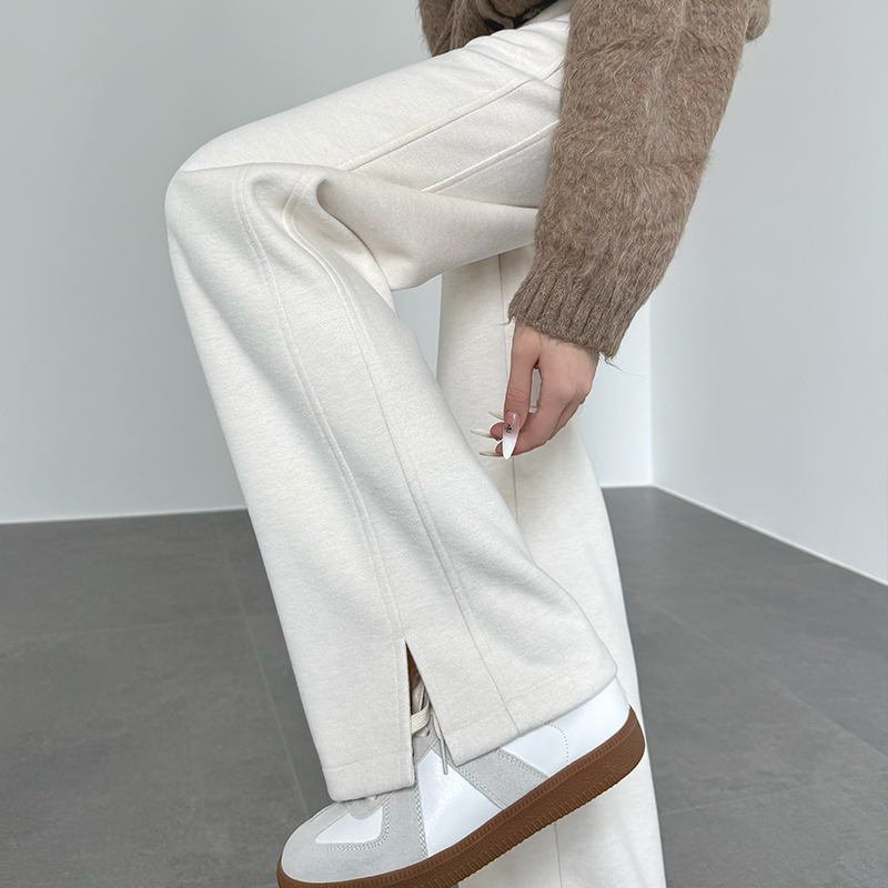 醋酸云朵绒开叉窄版阔腿裤女2025秋冬高腰显瘦休闲羊毛混纺糯米裤