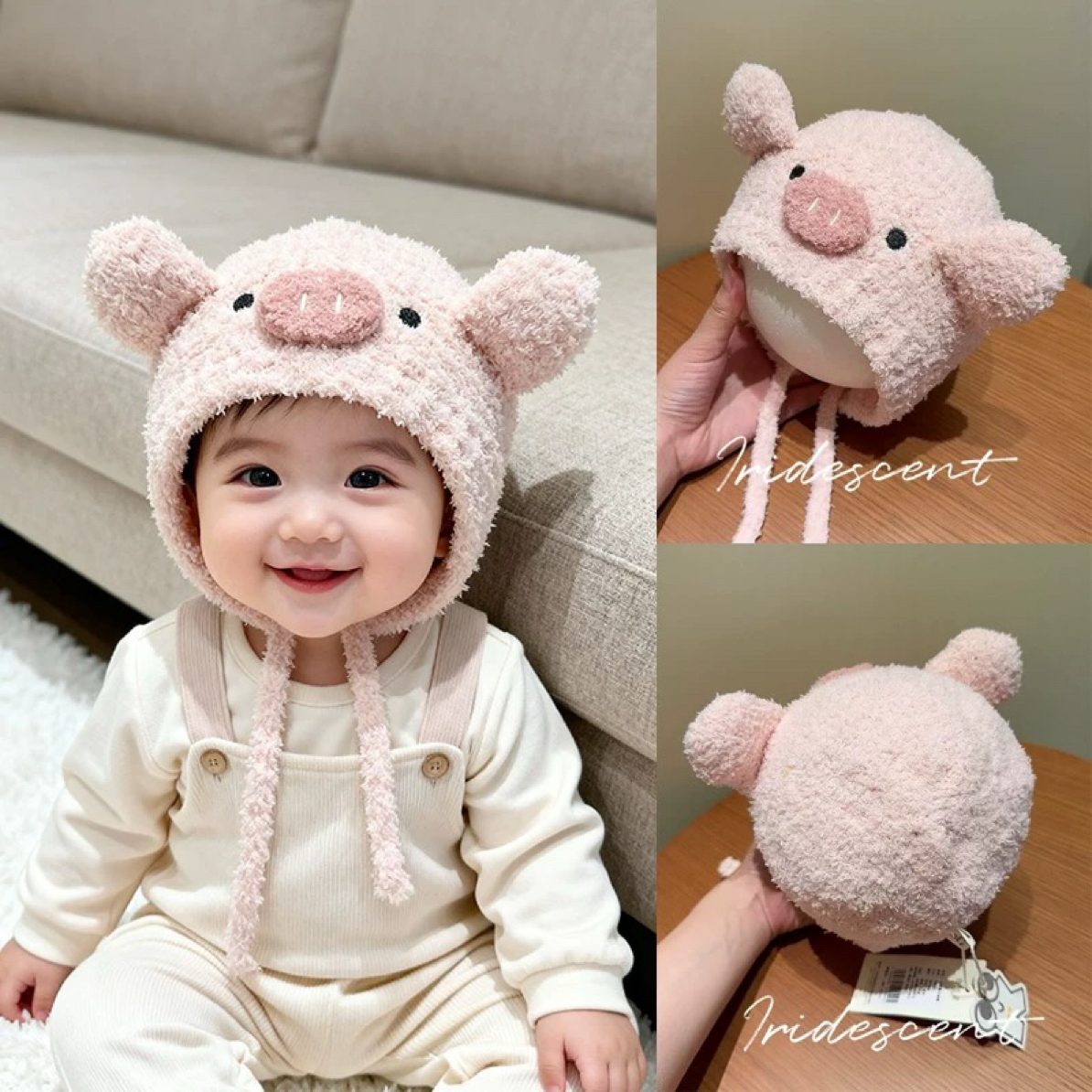 新生儿帽子可爱动物毛绒帽婴儿宝宝秋冬防风保暖护耳帽出游百搭款