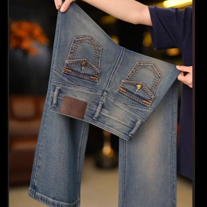 【复古蓝】秋冬款修身显高腰直筒微喇牛仔裤女加绒紧身百搭微喇裤子