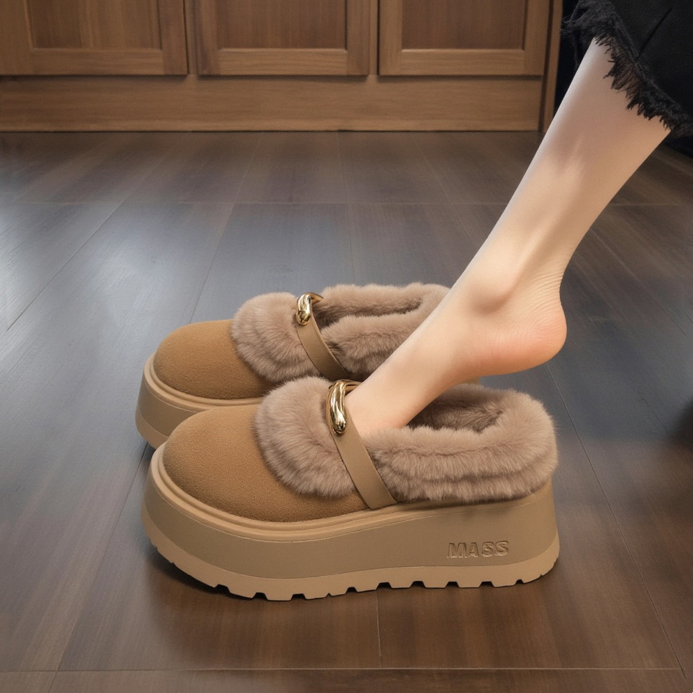 【水貂绒】毛毛鞋女2025新款冬季厚底增高小个子加绒保暖勃肯棉鞋