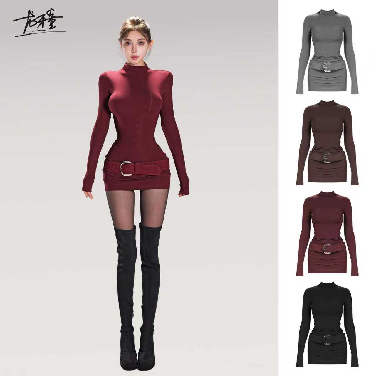 龙牙童推荐【轻熟女长袖】秋冬法式辣妹风连衣裙收腰显瘦气质包臀裙