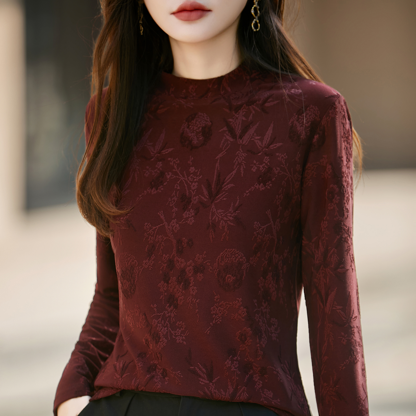 品牌女装正品秋冬新款半高领缎面针织打底衫女长袖内搭T恤上衣