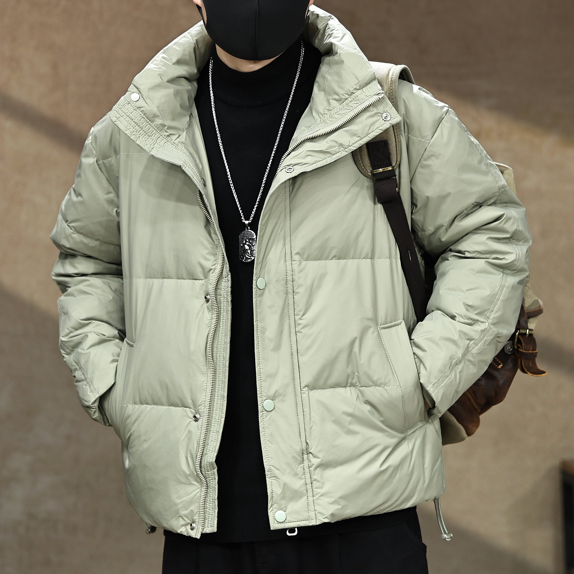 高充绒冬季新款潮牌立领羽绒服男休闲加厚保暖短款面包服情侣外套