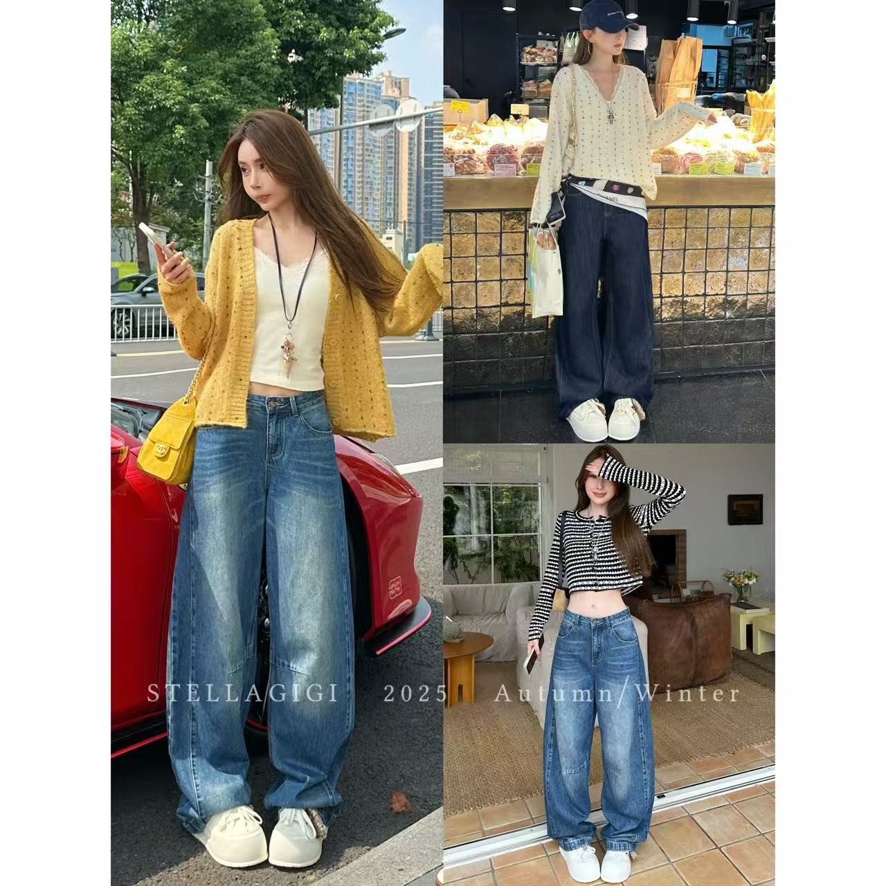 SG / 杨依姗 AW百搭神裤 复古水洗立体压线牛仔弯刀裤K-20251289