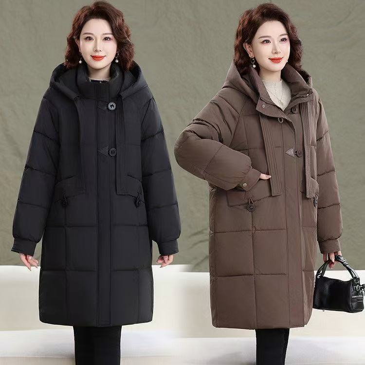130-270斤中长款胖妈妈棉服女士加厚保暖厚款中长款纯色棉袄女