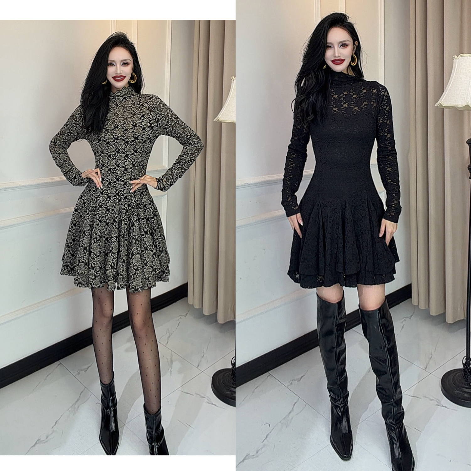 ADLA新年新款连衣裙短款连衣裙显瘦遮肉连衣裙