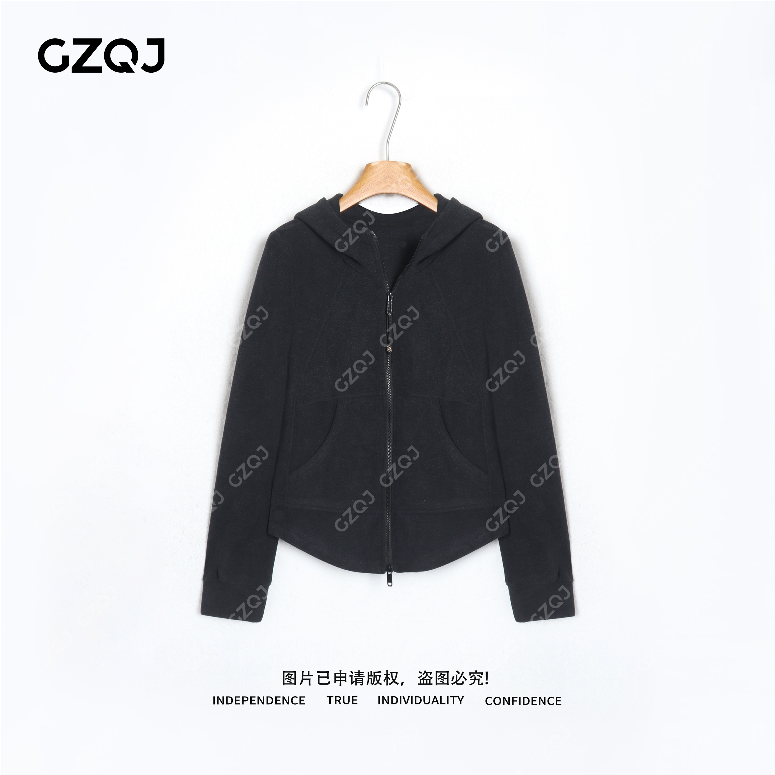 老琴私服【雾灰漫游】时尚休闲百搭德绒连帽拉链外套女冬新款70101