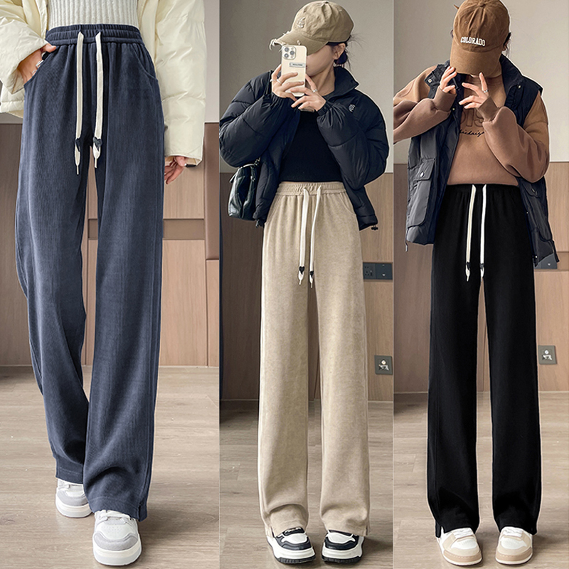 8069加绒阔腿裤女爆款2025新款秋冬高腰显瘦宽松垂感直筒阔腿裤女