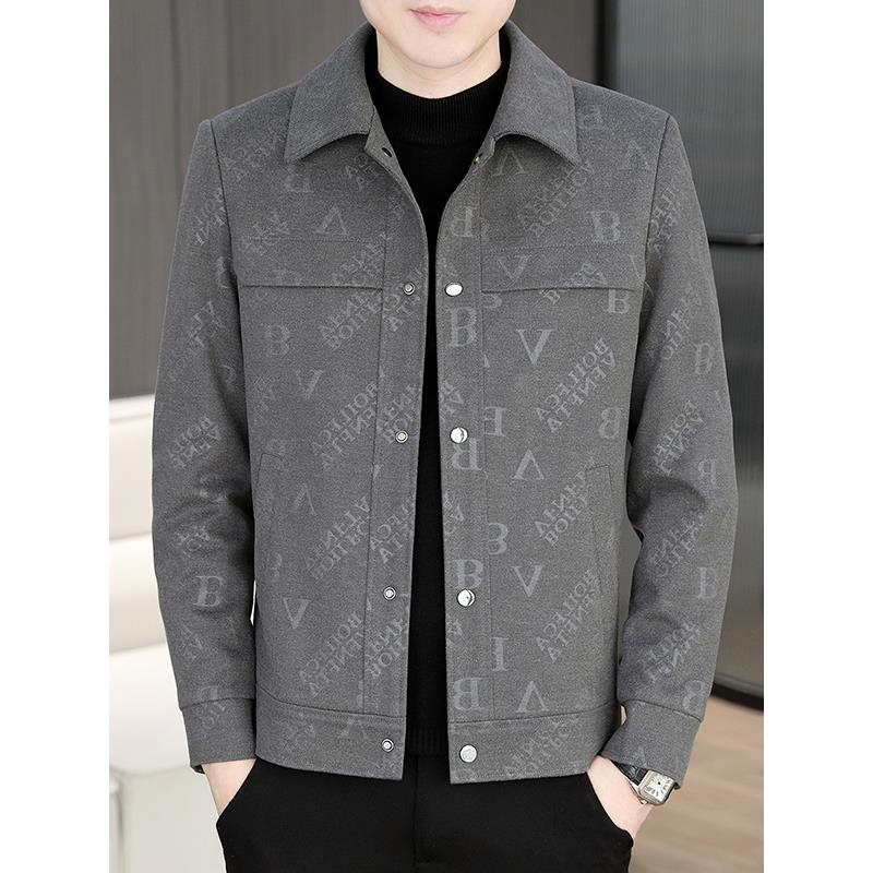 高品质翻领外套男春秋新款男士休闲时尚字母夹克百搭潮流男上衣服
