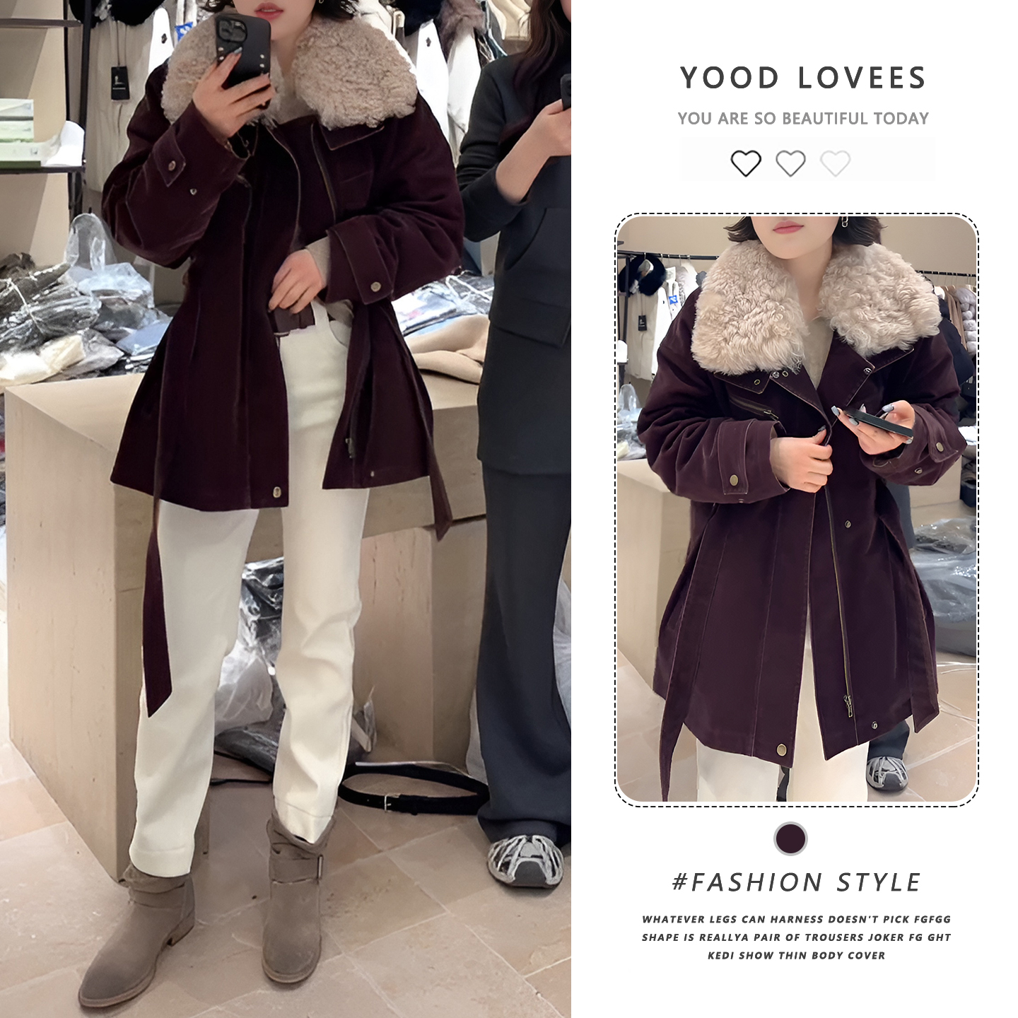 美拉德复古大翻领中长款外套2025冬季新款设计感加厚保暖短外套