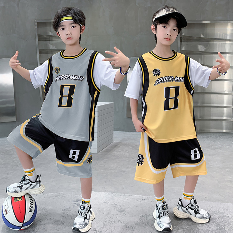 男童篮球服速干运动套装儿童假两件短袖球服8号球衣大童训练服夏