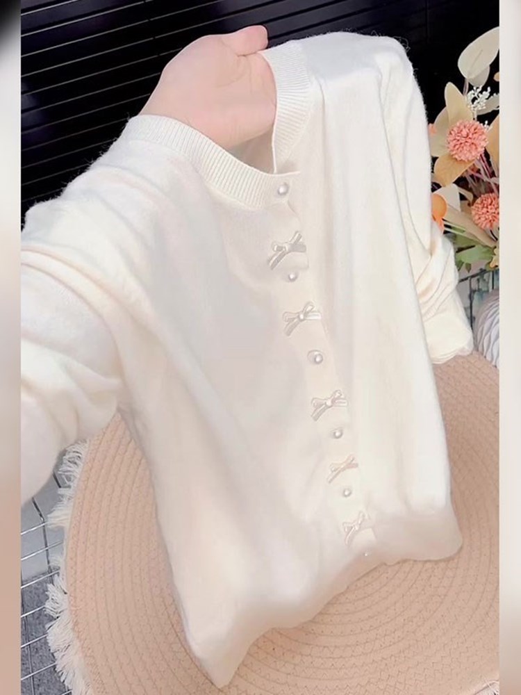 白色温柔针织衫开衫毛衣上衣女2025秋季新款气质优雅高级感百搭