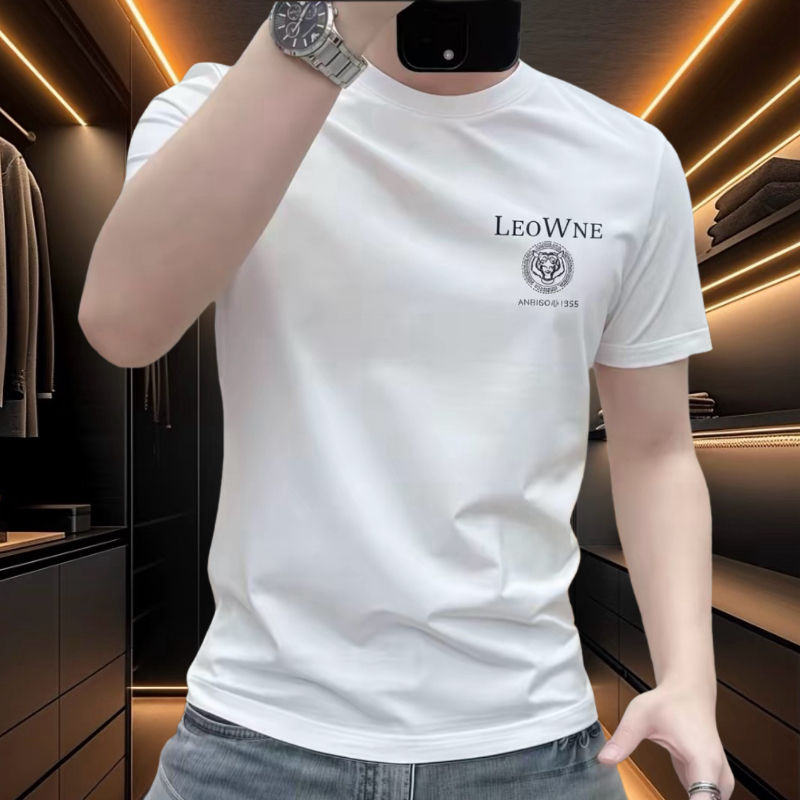 春夏季男士短袖t恤高档棉时尚潮牌印花圆领半袖百搭修身T恤上衣