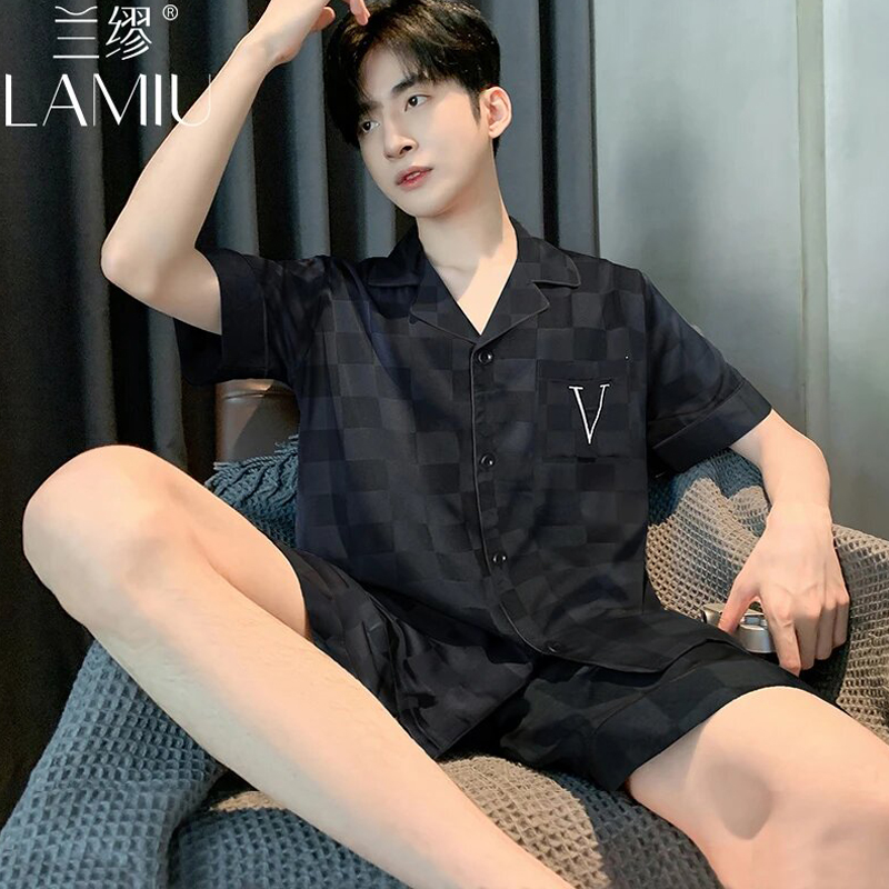 时尚高级感睡衣男士夏季冰丝短袖短裤凉爽夏天男生翻领家居服套装