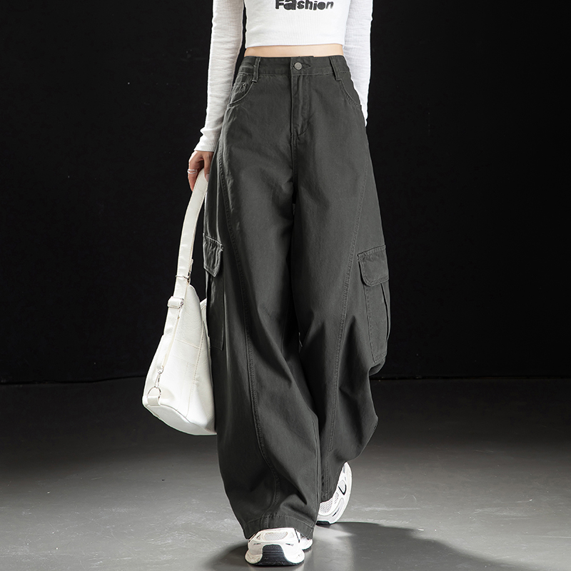 美式复古解构灰色弯刀工装裤2025秋冬潮牌牛仔裤女宽松休闲阔腿裤