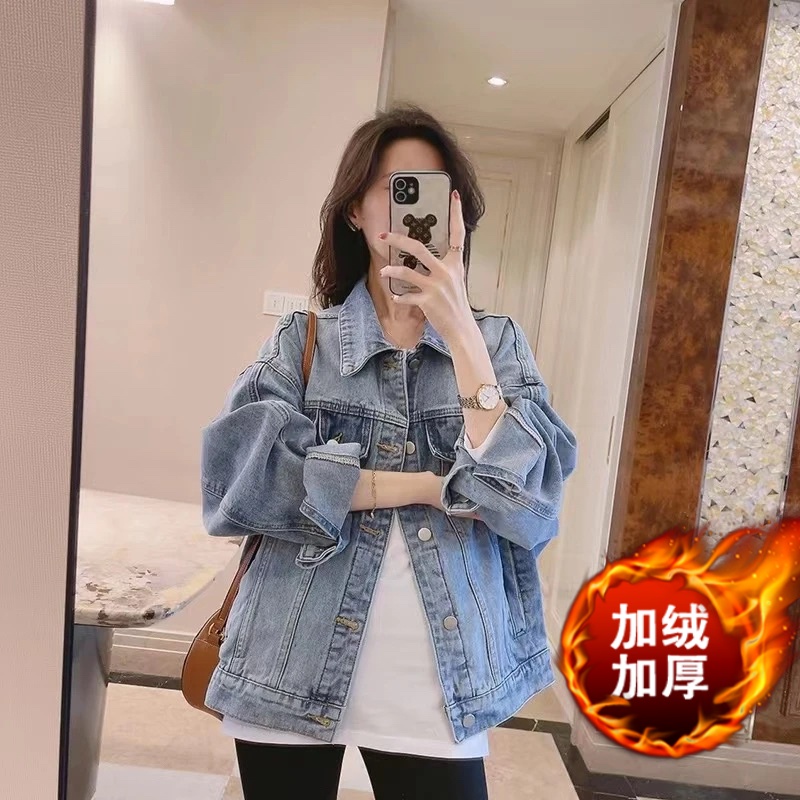 复古港风牛仔外套女加绒加厚宽松设计感休闲百搭短款开衫2025