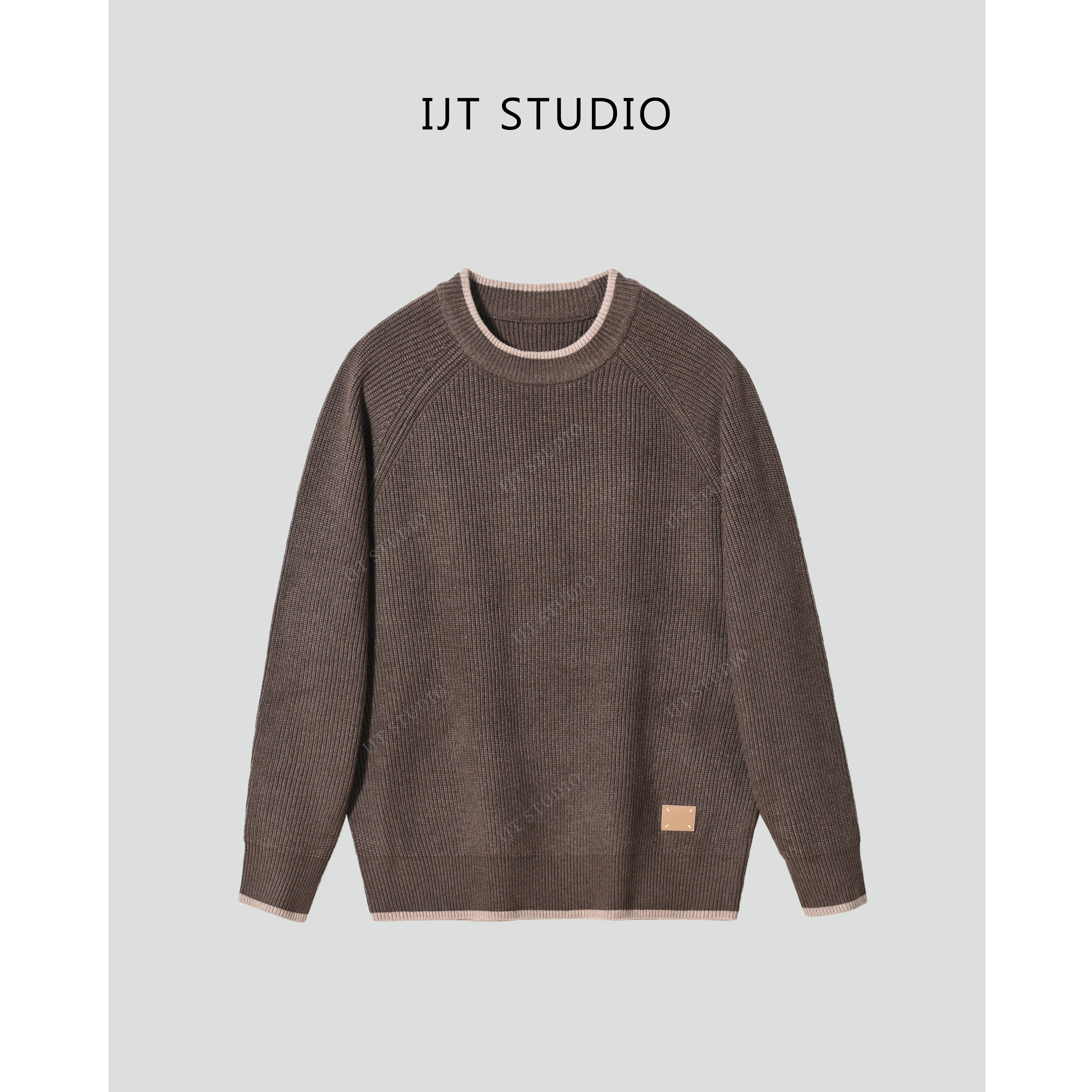 IJT studio冬新品时尚百搭纯色简约保暖圆领套头针织毛衣23789