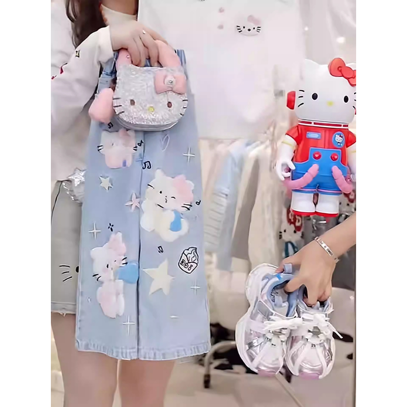 女童牛仔裤秋款2025新款KT猫裤子卡通直筒裤女宝宝韩版阔腿裤秋季