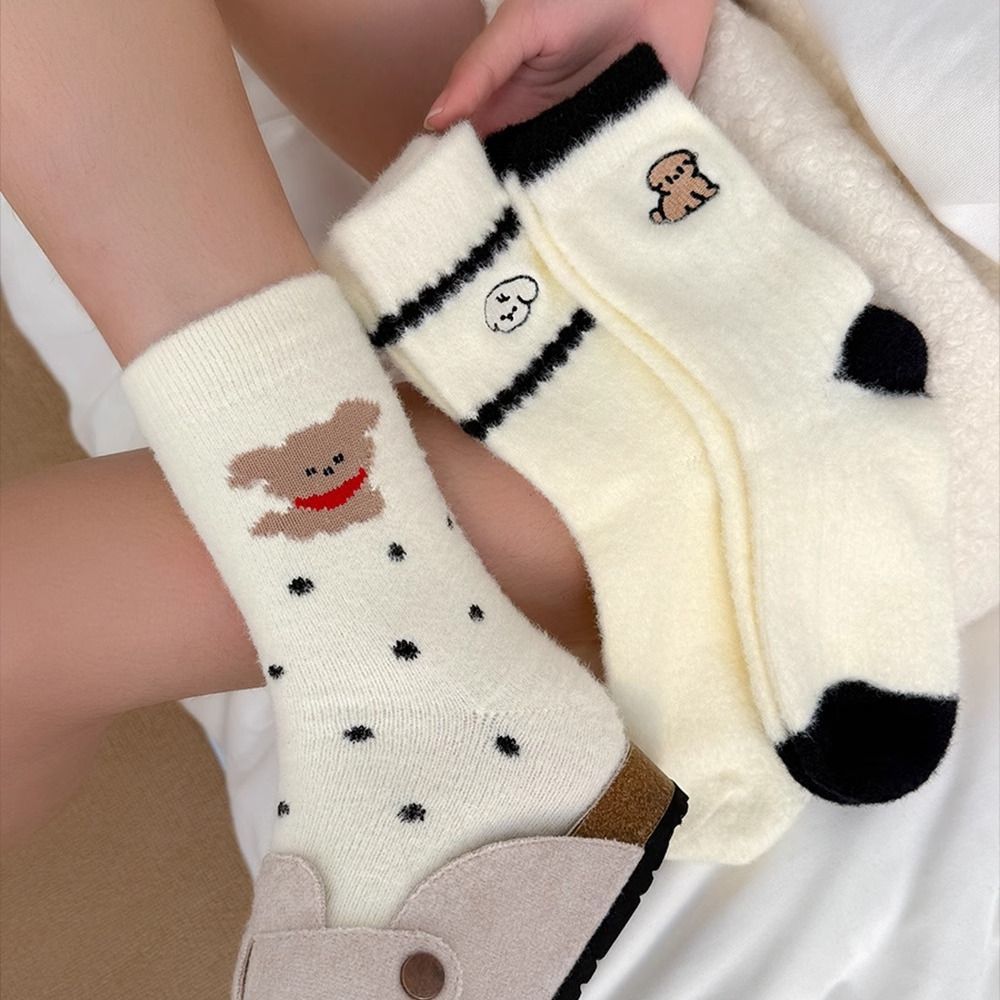 儿童袜子冬季可爱毛毛绒袜子女童加绒加厚保暖中大童棉袜冬天袜子