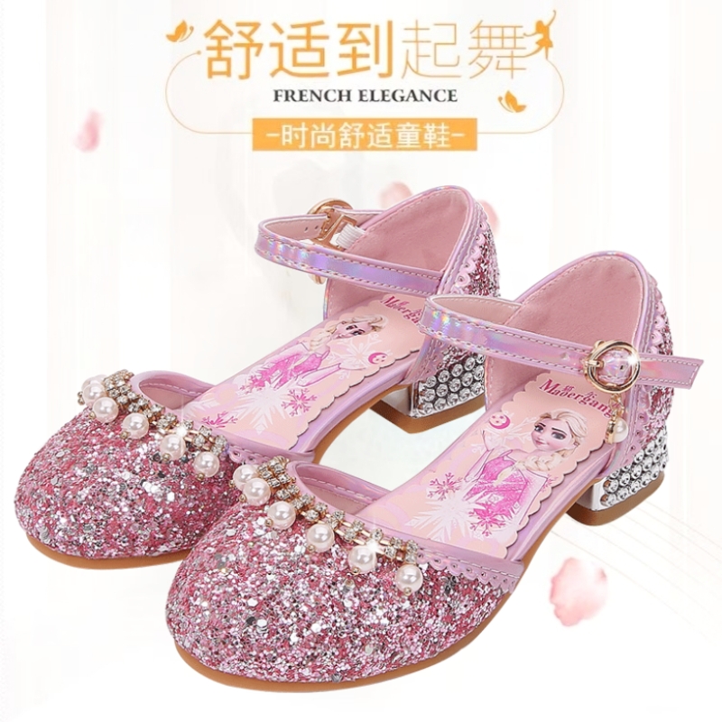 Maoergang/猫尔港女童爱莎公主鞋夏季儿童水晶鞋小女孩高跟表演鞋