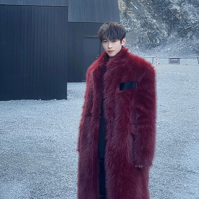 2026新款仿狐狸毛皮草大衣男长款过膝加厚保暖毛绒风衣外套棉衣潮