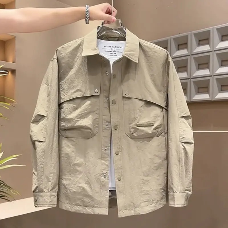 外套男款秋季2025新款男士高级感工装潮牌长袖衬衫翻领夹克男衬衣