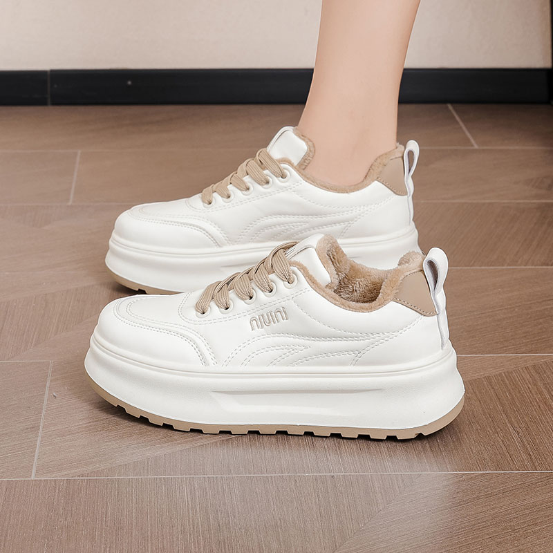 跃步ins潮加绒厚底女鞋2025冬季新款加绒休闲鞋增高保暖厚底女鞋