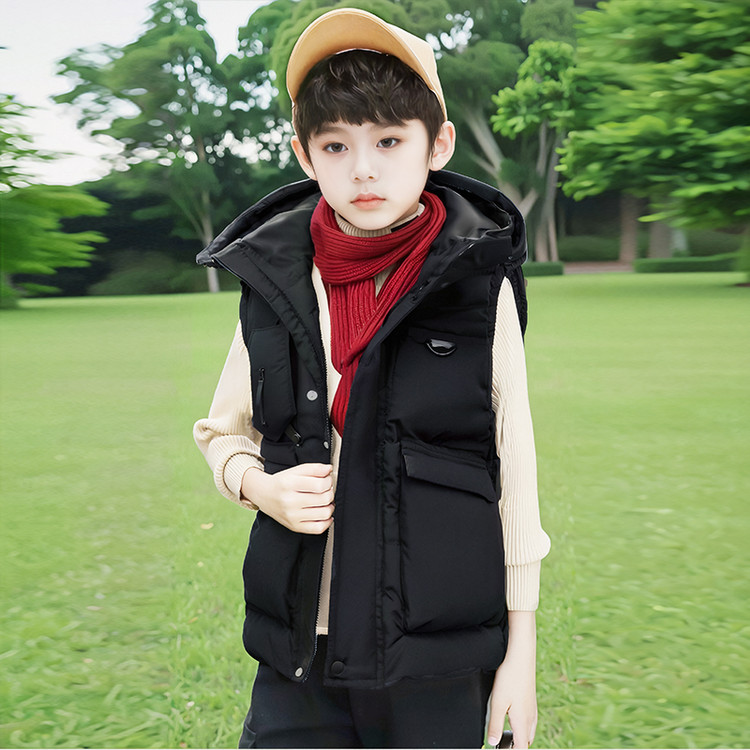 男童秋冬马甲2025新款夹棉加厚马夹中大儿童男孩冬装连帽背心外穿
