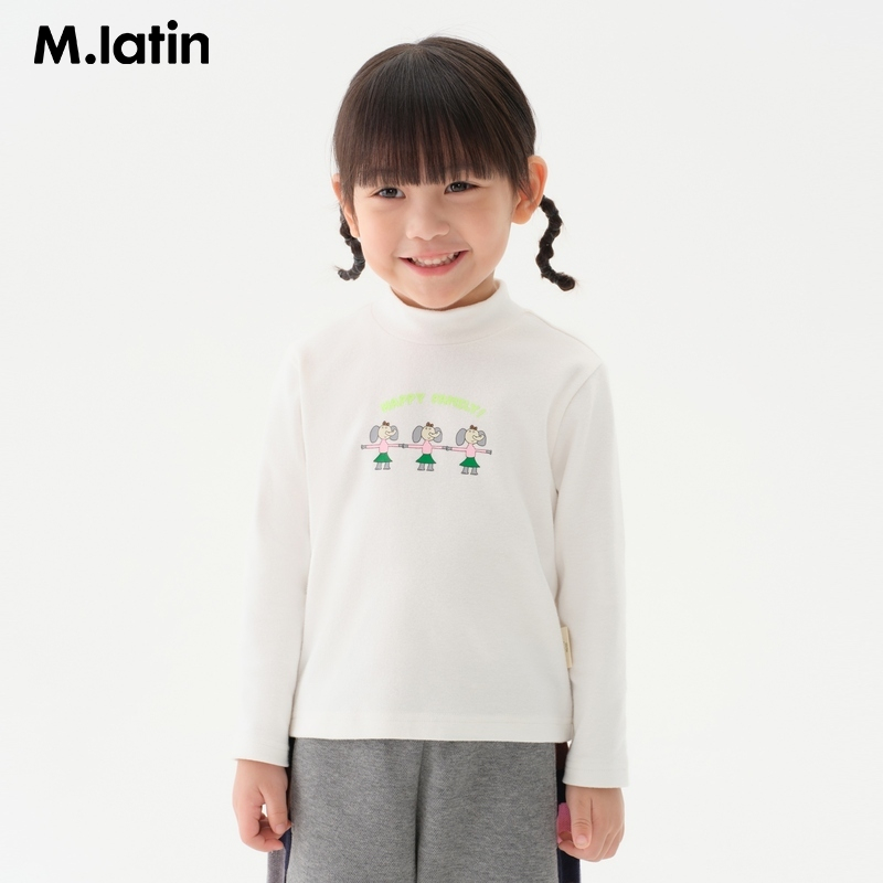 【商场同款】马拉丁童装儿童T恤冬女小童牵手印花半高领T恤