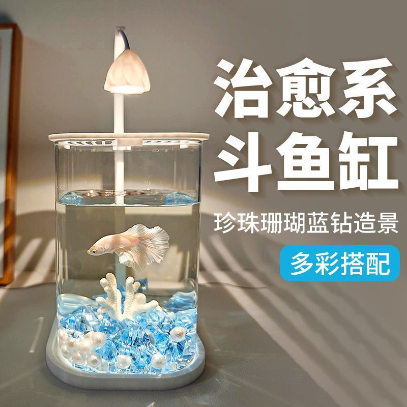2025新款斗鱼缸小型网红玻璃缸客厅桌面观赏鱼造景办公室工位鱼缸
