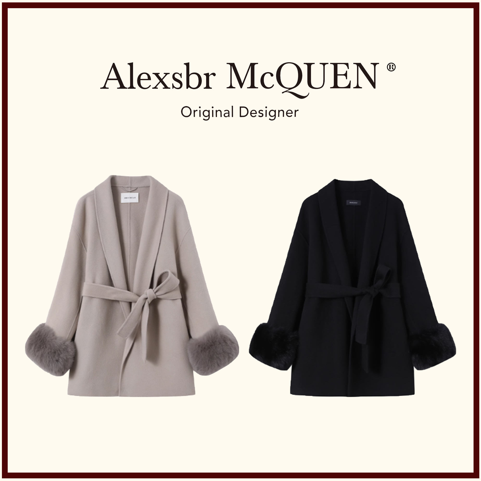 YDD•「专属」2479短款收腰冬双面呢苏妲己大衣仿狐狸毛袖毛呢外套