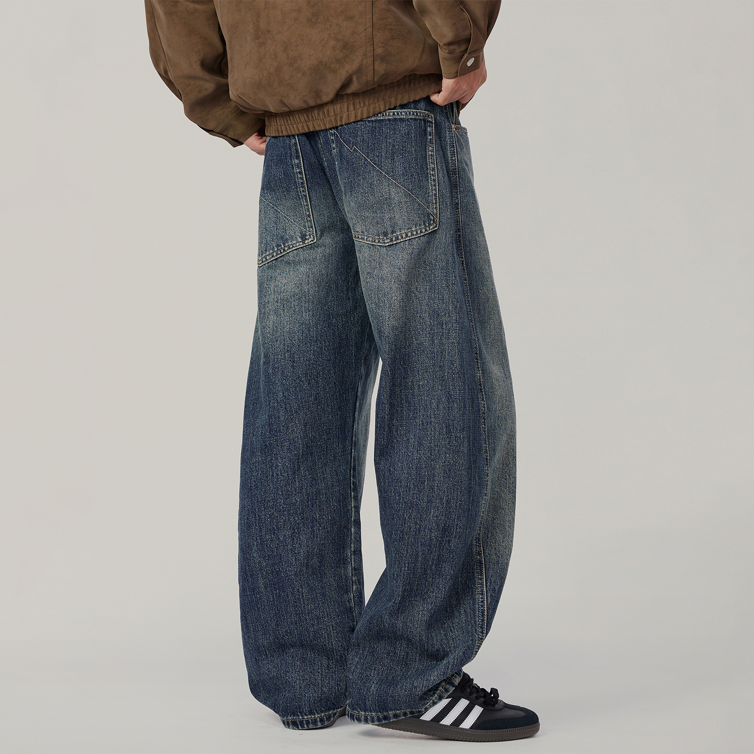 2025秋季美式蓝色百搭cleanfit怀旧弯刀牛仔裤男阔腿休闲长裤潮牌